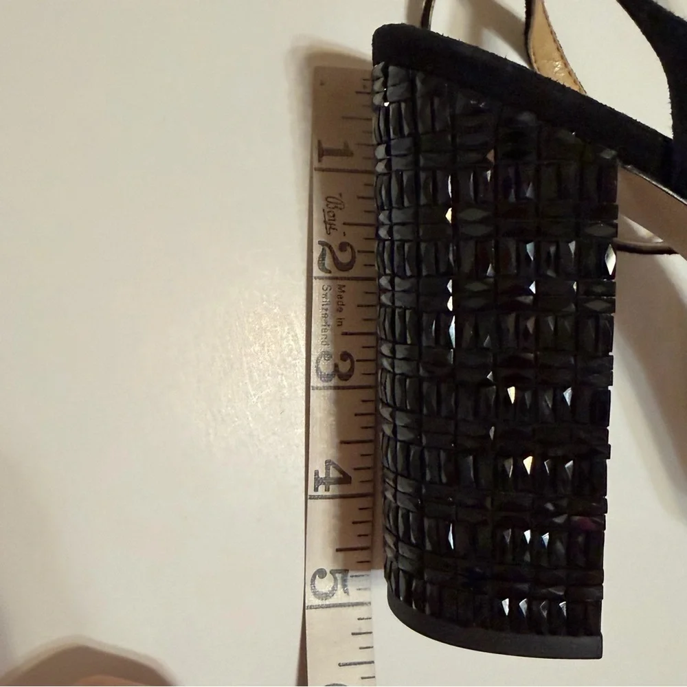 Michael Michael Kors embelished block heel Sandals, black suede leather, sz 8.5